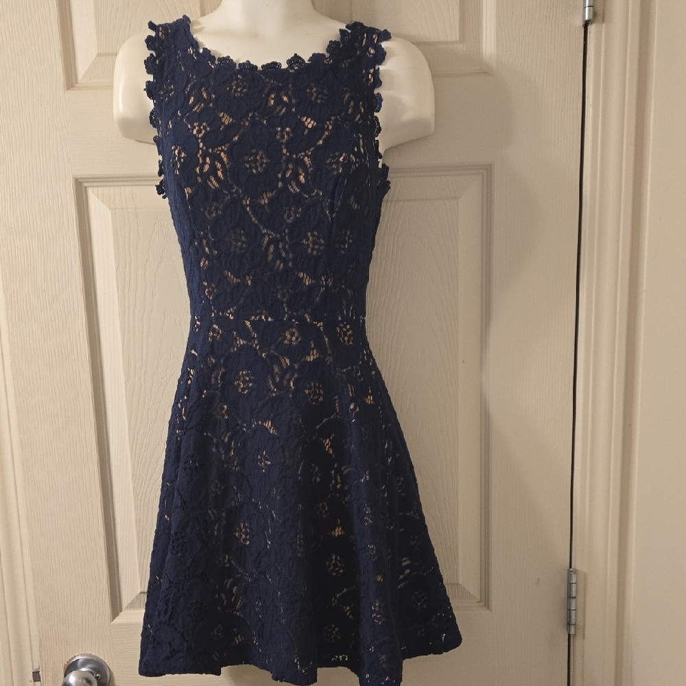 City Studio Navy Floral Lace Fit And Flare Dress